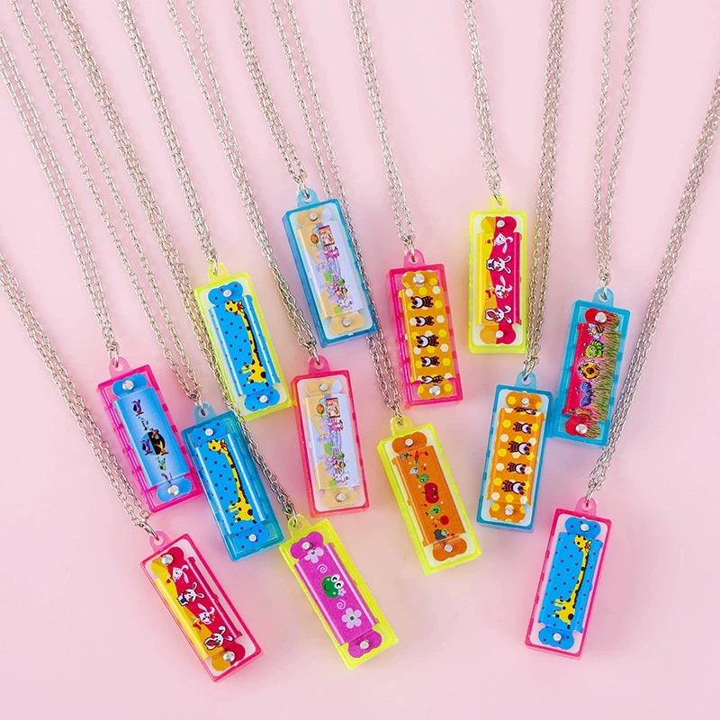 10/100Pcs Cartoon Mini Harmonica with Necklace Musical Toy for Kids Birthday Party Favors Pinata Fillers Boy Girl Christmas Gift