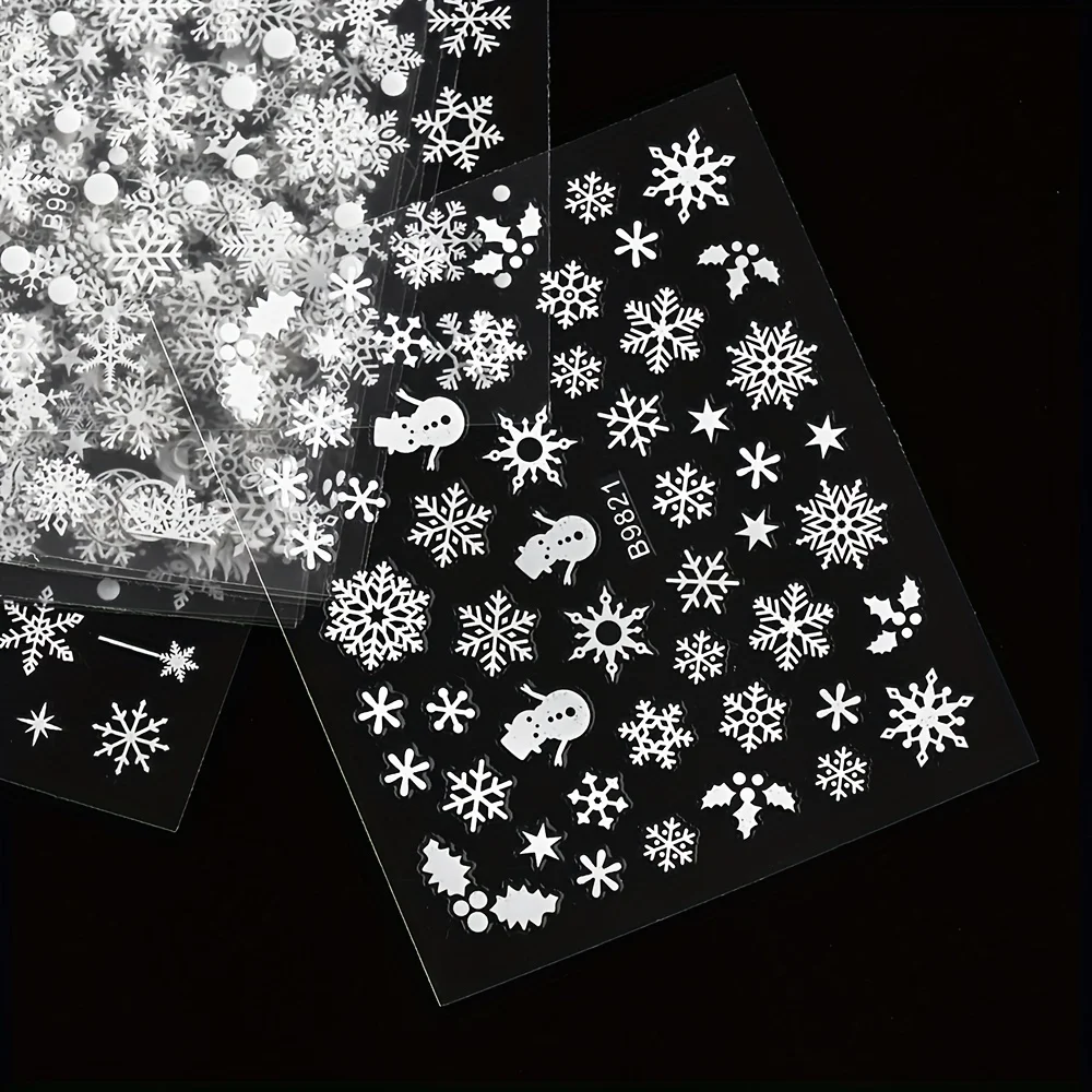 30pcs Sheets Christmas 3D Nail Art Stickers Decals Nail Art Supplies for Women And S - Self-Adhesive Cartoon Snowflake Snowman