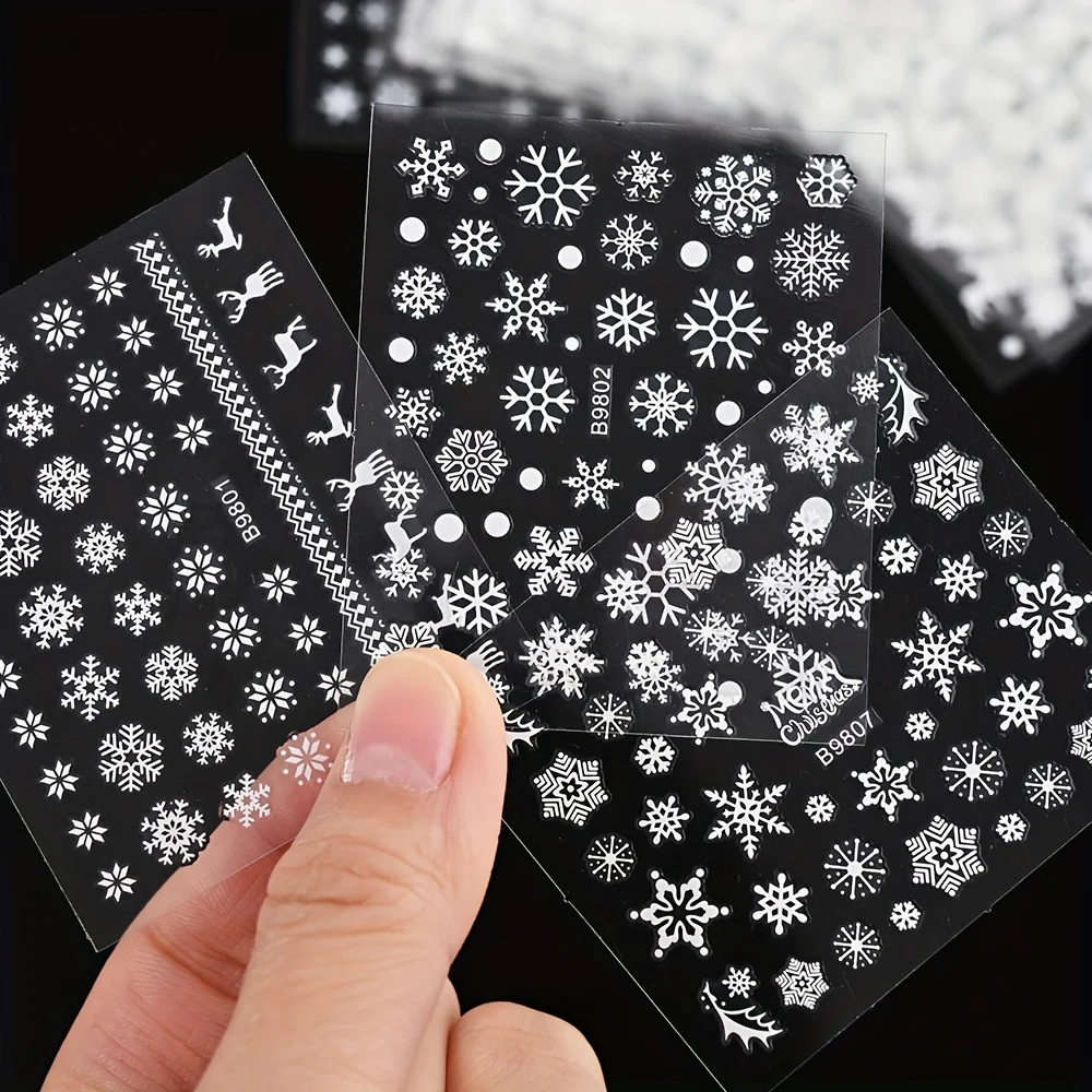 30pcs Sheets Christmas 3D Nail Art Stickers Decals Nail Art Supplies for Women And S - Self-Adhesive Cartoon Snowflake Snowman