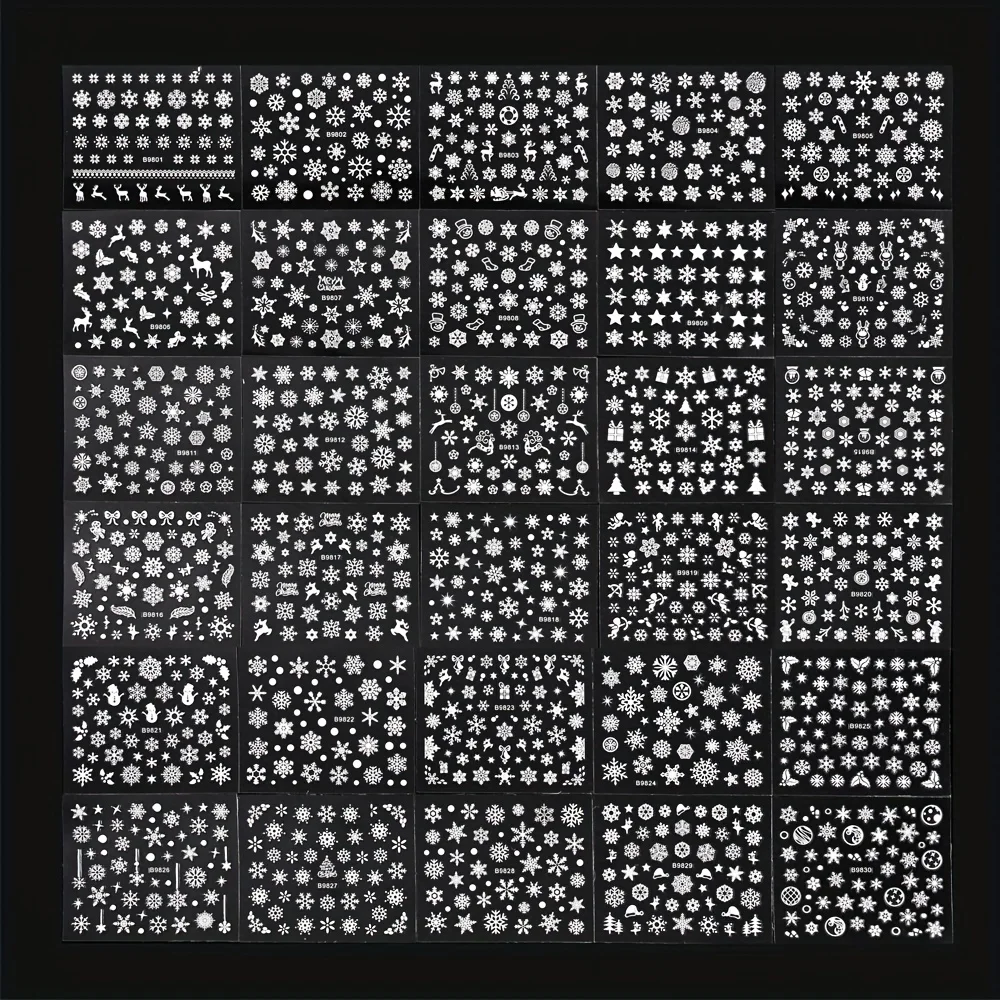 30pcs Sheets Christmas 3D Nail Art Stickers Decals Nail Art Supplies for Women And S - Self-Adhesive Cartoon Snowflake Snowman