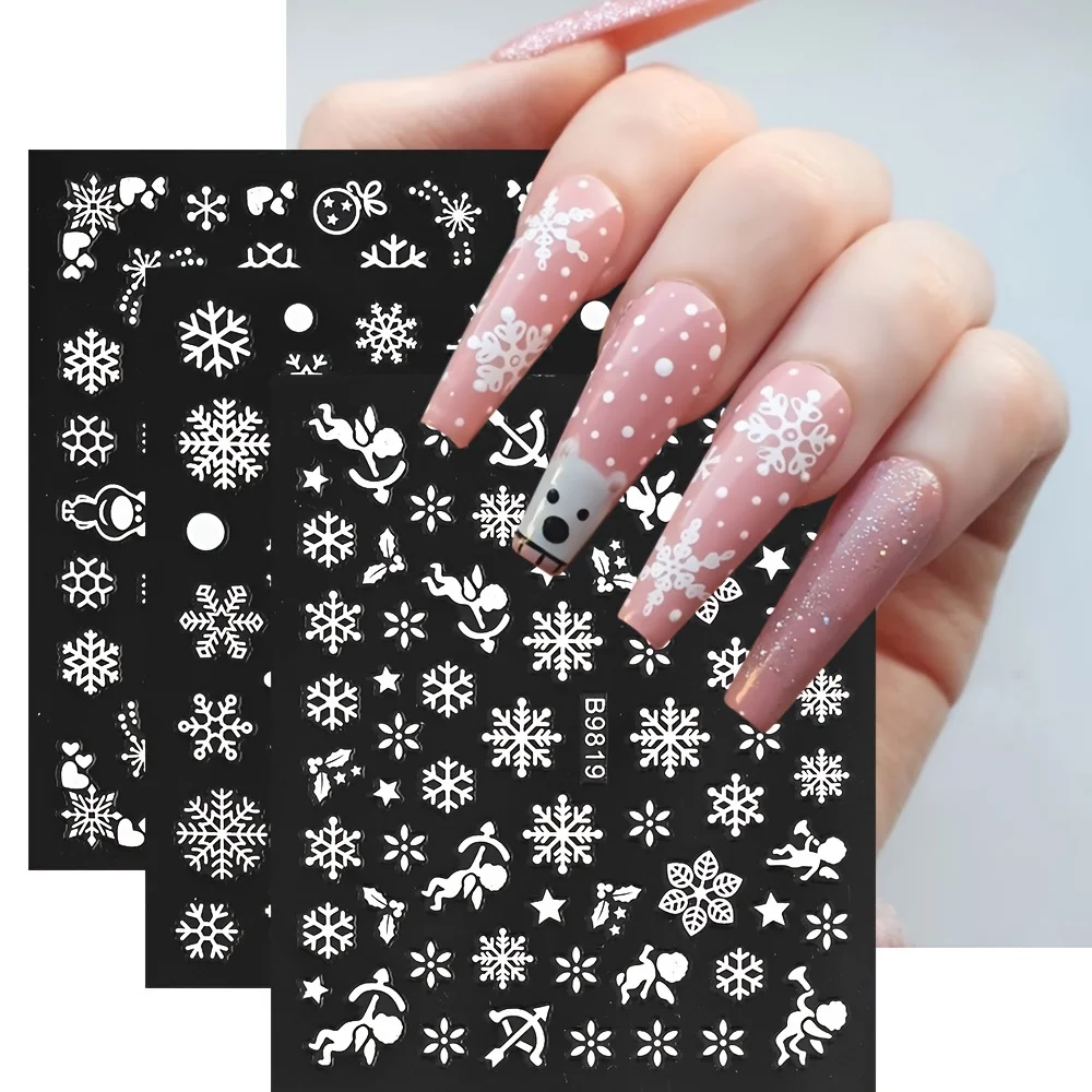 30pcs Sheets Christmas 3D Nail Art Stickers Decals Nail Art Supplies for Women And S - Self-Adhesive Cartoon Snowflake Snowman