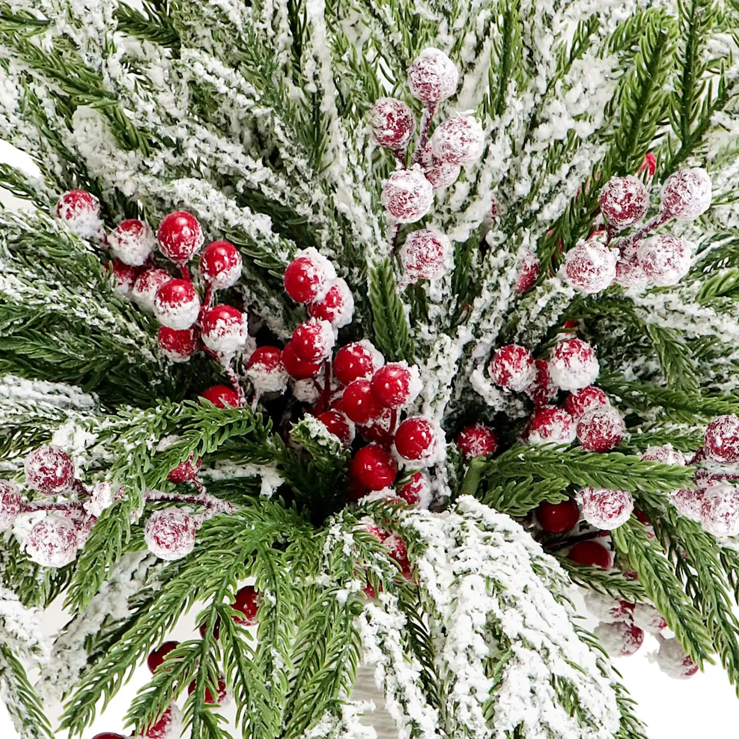 15pcs Artificial Norfolk Pine Branches with Red Berry Stems for Xmas Tree Decorations Festival Vase DIY Garland Christmas Decor