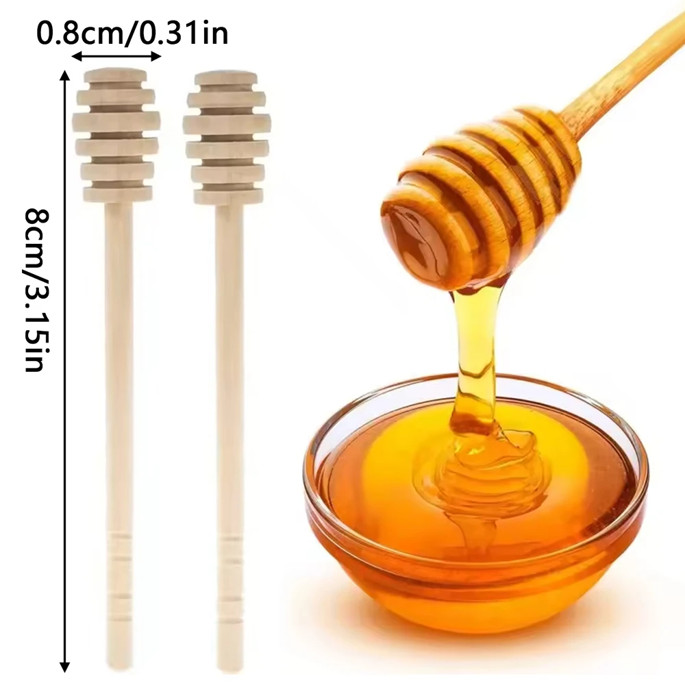 10/20/40Pcs Wooden Honey Dipper 8cm Honey Stirrers Jam Stir Sticks for Honey Jar Dispense Drizzle Honey Christmas Gift