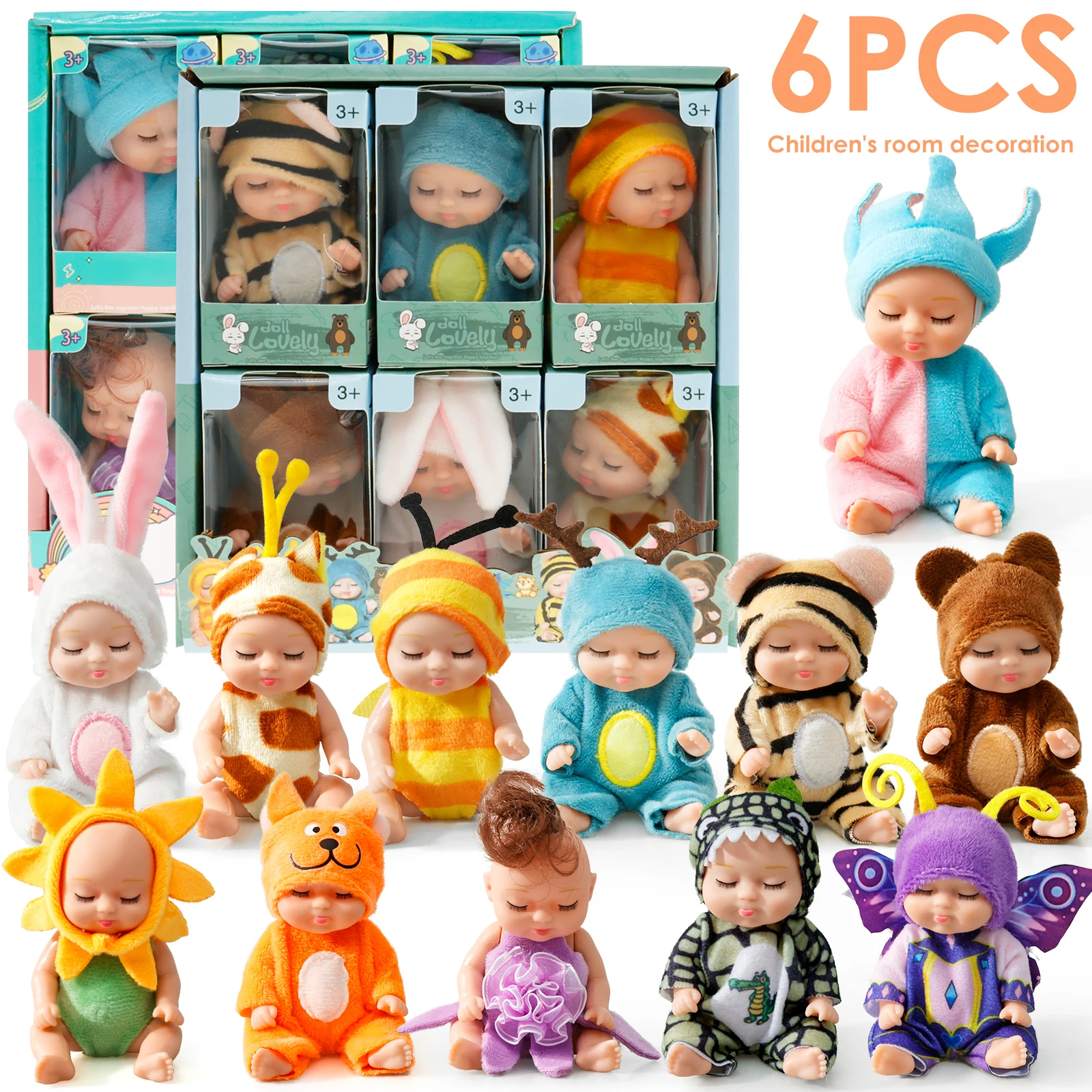 6-12Pcs Reborn Doll Kit Toy Simulation Princess Dolls Toy Mini Cute Sleeping Baby with Clothes Christmas Birthday Christmas Gift