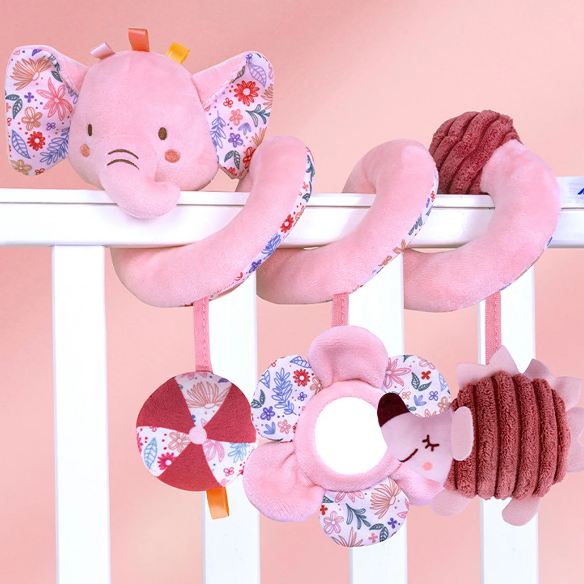 Infant Carseat Sensory Toys Hanging Stroller Accessories Toys with Mirror, BB Squeaker and Rattles, Ideal Christmas Gifts