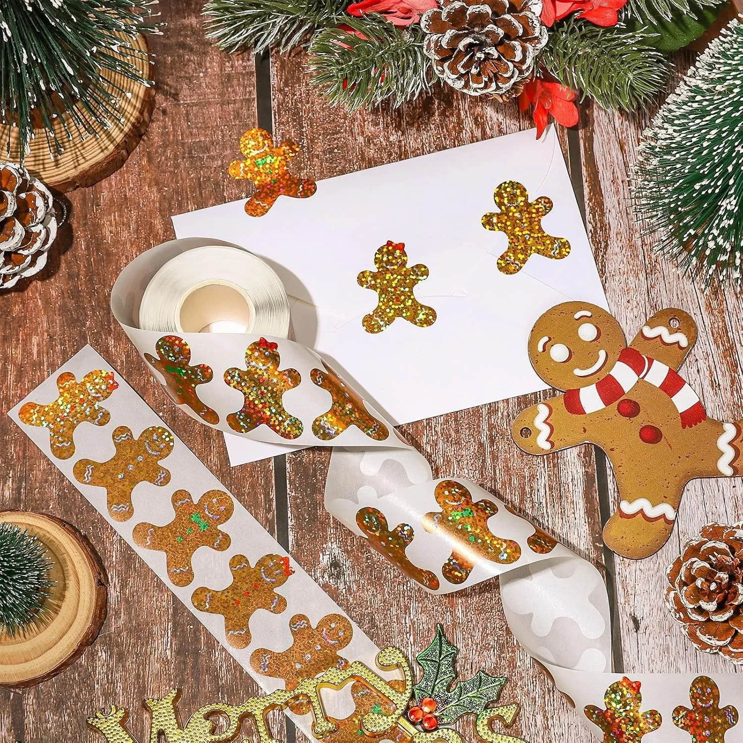 500pcs Laser Cartoon Christmas Stickers Christmas Gift Wrapping Label Sticker Reward Stickers Scrapbook Stationery, 3cm