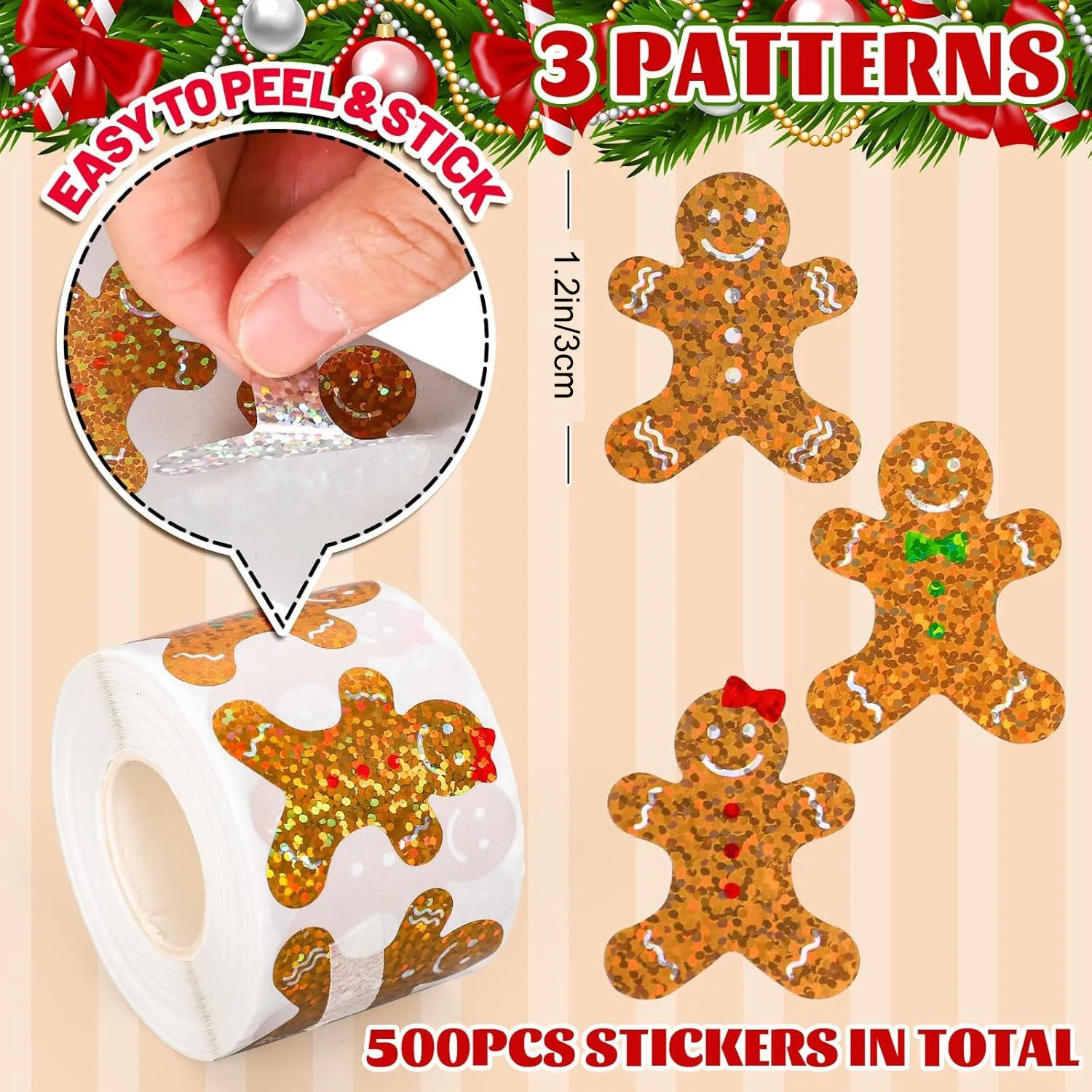 500pcs Laser Cartoon Christmas Stickers Christmas Gift Wrapping Label Sticker Reward Stickers Scrapbook Stationery, 3cm