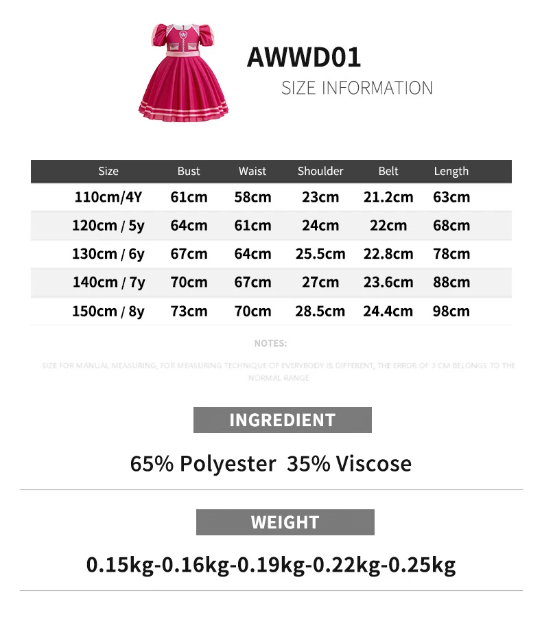 Cartoon Dog Girl Dresses Christmas Costume Halloween Skye Birthday Kids Clothes Stage Performance Bow Party Princess Girls Dress