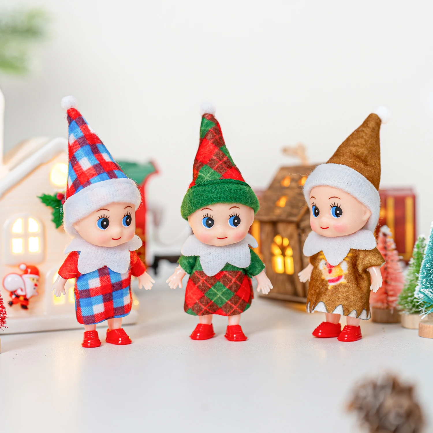 4/5/6 Pcs Mini Baby Elf Christmas Doll Mini Miniature Plaid Accessories Green and Red Suitable for Xmas New Year Decor Gift