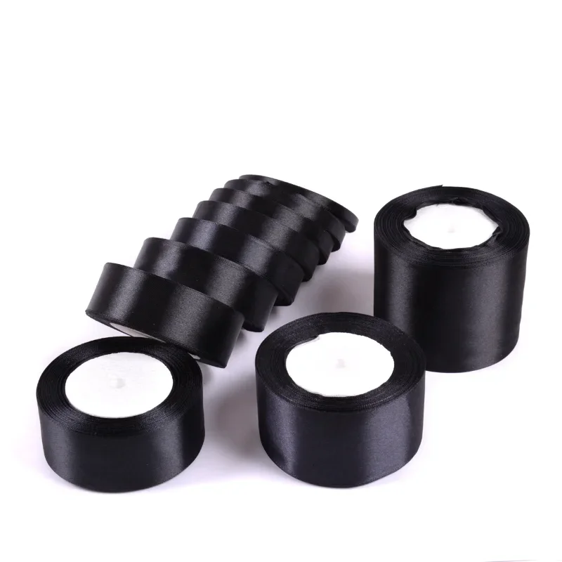 6-10-12-15-20-25-30-40-50-80mm Black Satin Ribbon Christmas Wedding Birthday Party Gift Wrapping Silk Ribbons DIY Accessory Bow