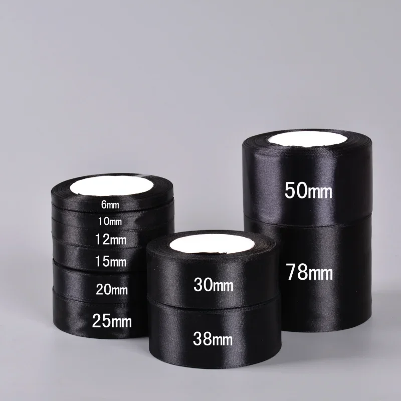 6-10-12-15-20-25-30-40-50-80mm Black Satin Ribbon Christmas Wedding Birthday Party Gift Wrapping Silk Ribbons DIY Accessory Bow