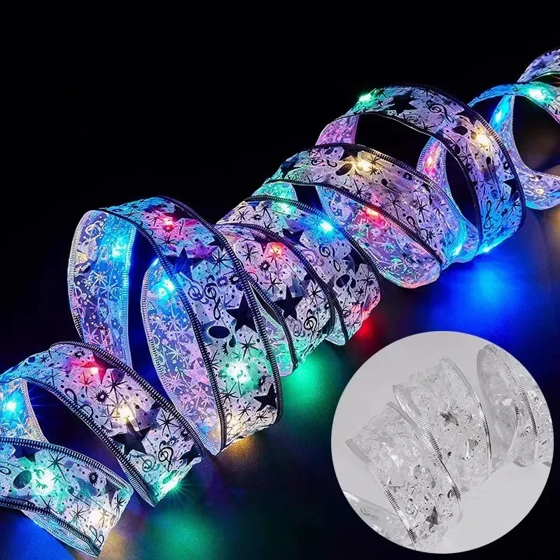 Indoor String Lights Battery Operated Christmas Ribbon with Lights Christmas Tree Accessories Decoration for Christmas New Year