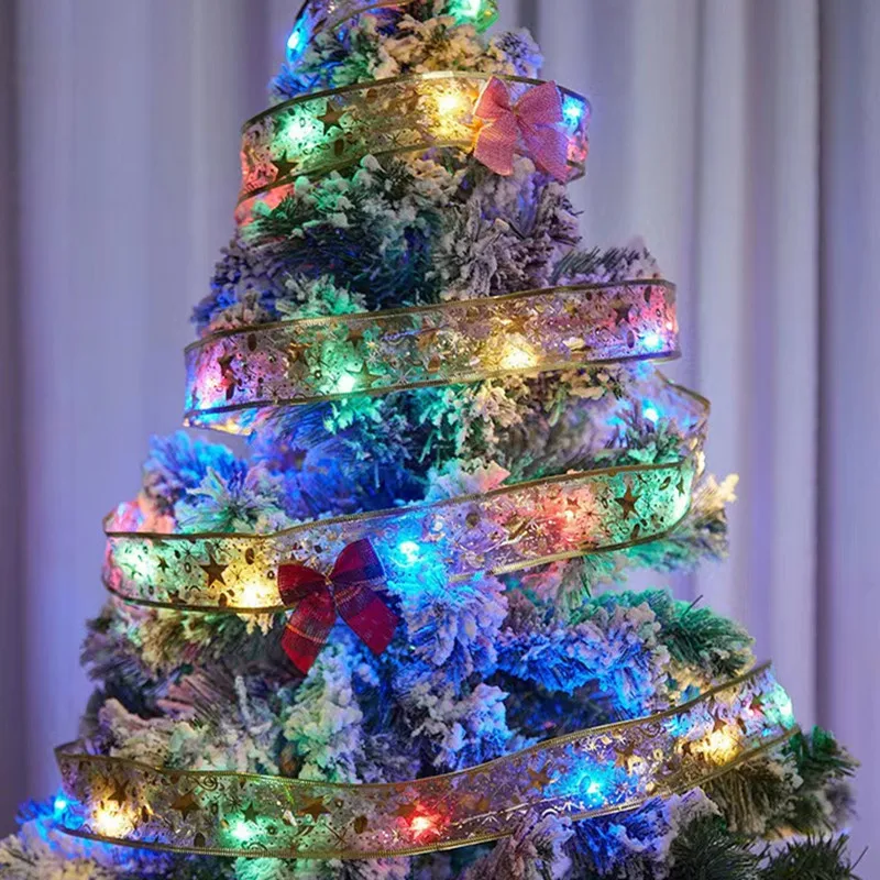 Indoor String Lights Battery Operated Christmas Ribbon with Lights Christmas Tree Accessories Decoration for Christmas New Year