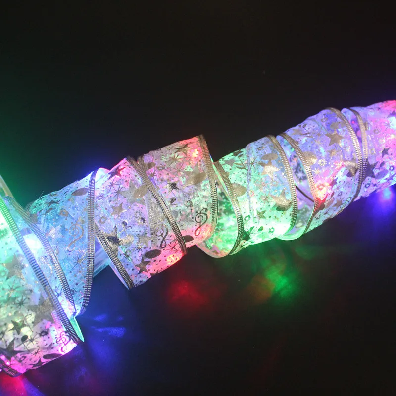 Indoor String Lights Battery Operated Christmas Ribbon with Lights Christmas Tree Accessories Decoration for Christmas New Year