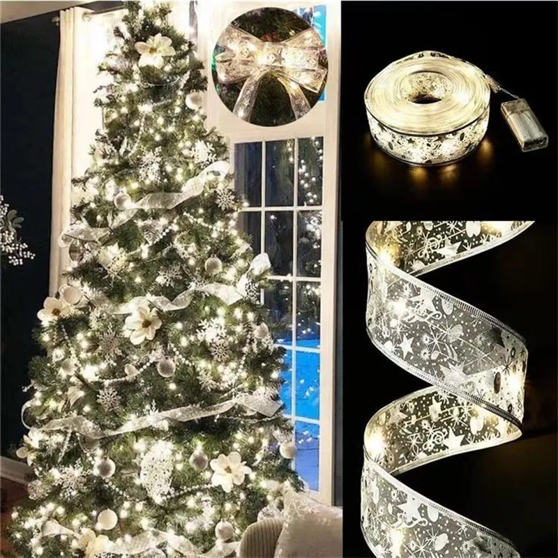 Indoor String Lights Battery Operated Christmas Ribbon with Lights Christmas Tree Accessories Decoration for Christmas New Year