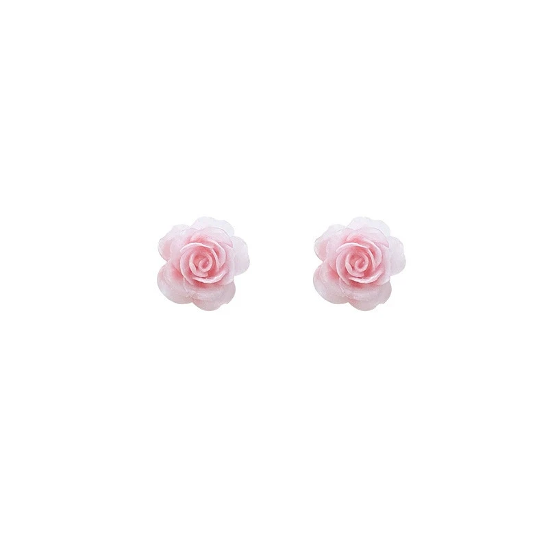 Exquisite Resin Pink Color Roses Flower Stud Earring Women Europe America Simple Bling Jewelry Birthday Friend Christmas Gift