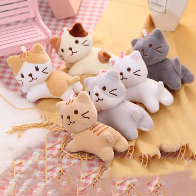 Cartoon Cute Six-Color Tilt Head Lying Plush Toy Cat Kitten Doll Backpack Pendant Decoration Christmas Halloween Gift Preferred