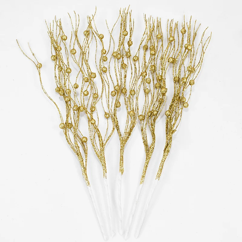 1/3/5Pcs Christmas Artificial Glitter Berry Stem Branches Xmas Tree Ornament New Year Home Decoration DIY Vase Filler 2025 Party