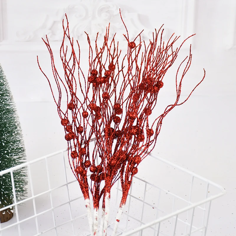 1/3/5Pcs Christmas Artificial Glitter Berry Stem Branches Xmas Tree Ornament New Year Home Decoration DIY Vase Filler 2025 Party