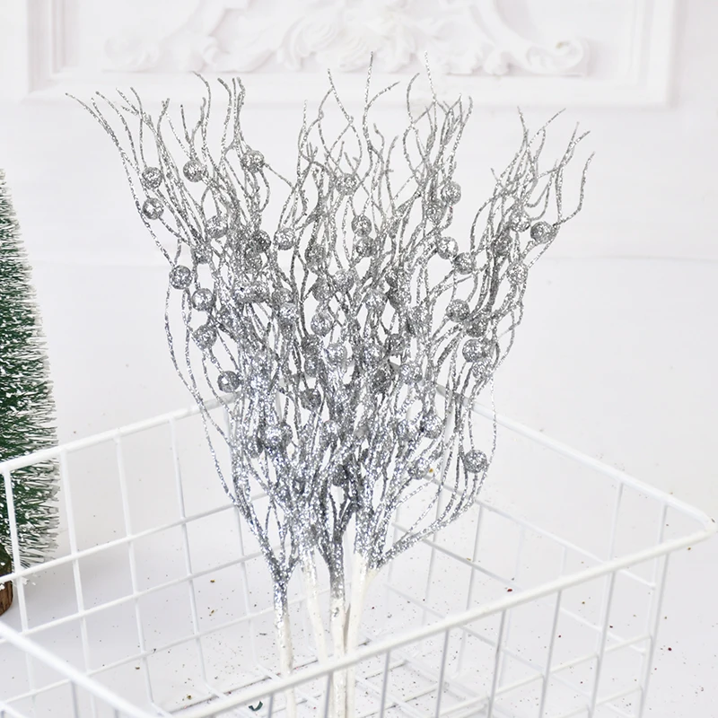 1/3/5Pcs Christmas Artificial Glitter Berry Stem Branches Xmas Tree Ornament New Year Home Decoration DIY Vase Filler 2025 Party