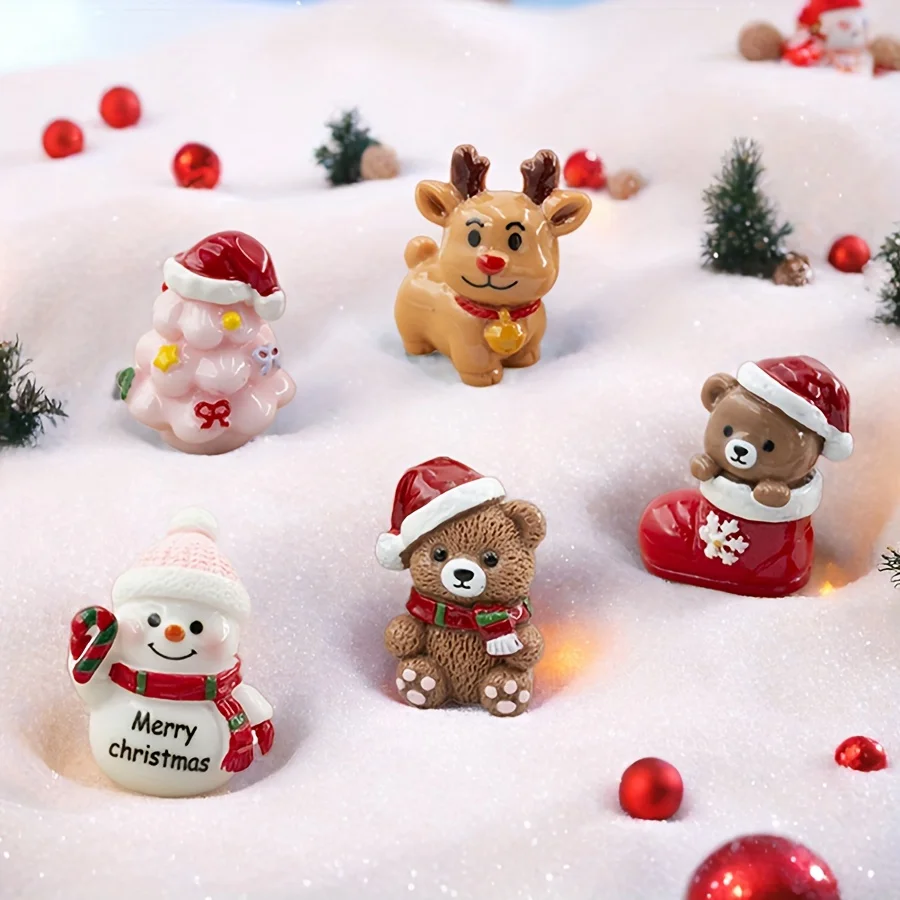 5pcs Christmas Resin Decor Set Snowy Bear Deer Snowman Indoor Display Holiday Centerpiece Multi Functional Christmas Home Decor
