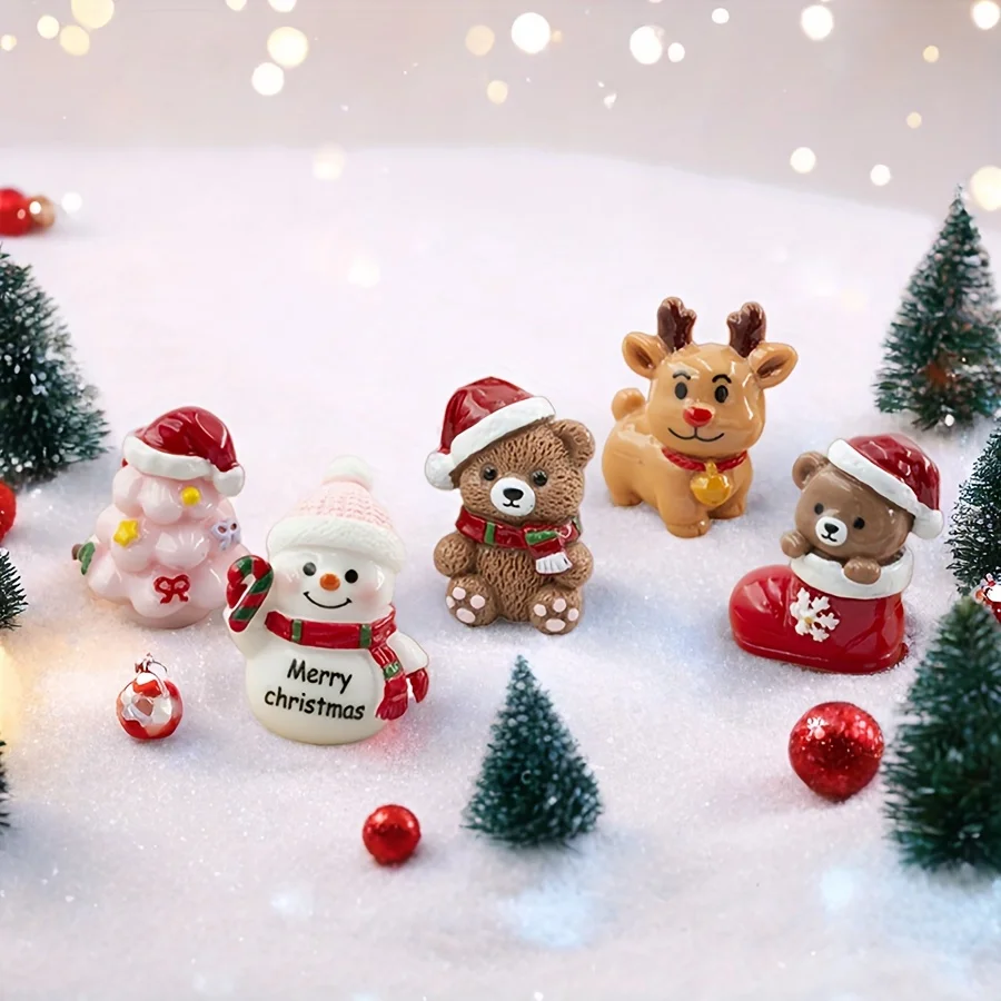 5pcs Christmas Resin Decor Set Snowy Bear Deer Snowman Indoor Display Holiday Centerpiece Multi Functional Christmas Home Decor