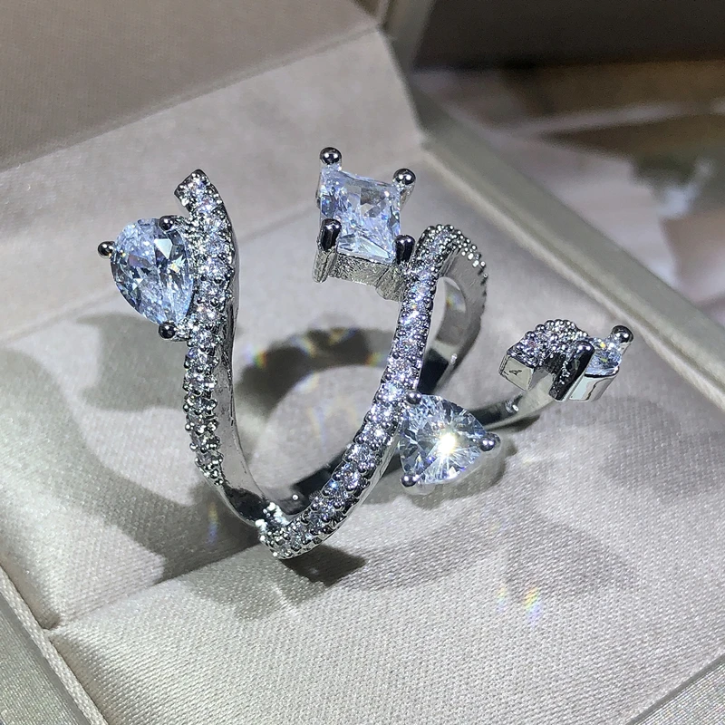 925 sterling silver exaggerated large snake-shaped winding ring ladies jewelry zircon ring party Christmas gift wholesale