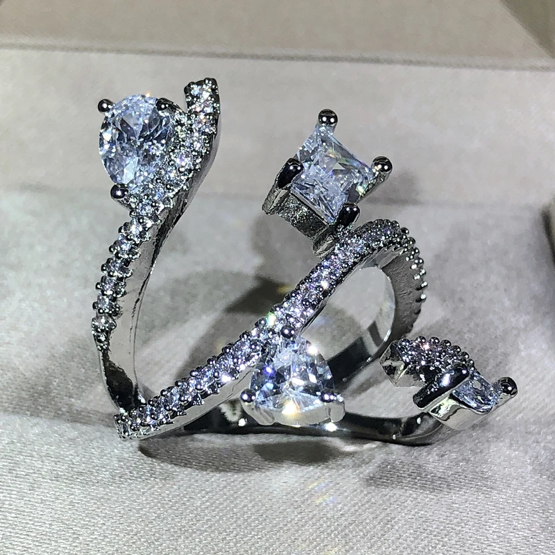 925 sterling silver exaggerated large snake-shaped winding ring ladies jewelry zircon ring party Christmas gift wholesale