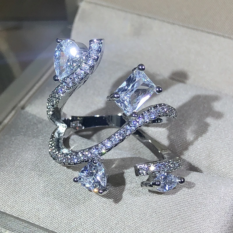 925 sterling silver exaggerated large snake-shaped winding ring ladies jewelry zircon ring party Christmas gift wholesale