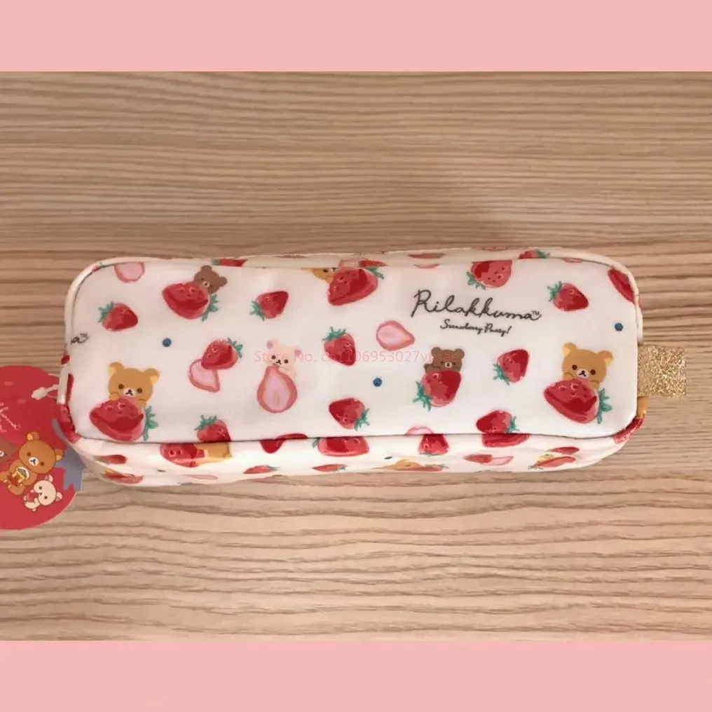 Japanese Kawaii Rilakkuma Cute Strawberry Series Pencil Case Cartoon Student Learn Stationery Storage Pencil Case Christmas Gift