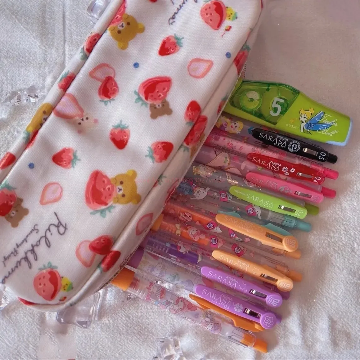Japanese Kawaii Rilakkuma Cute Strawberry Series Pencil Case Cartoon Student Learn Stationery Storage Pencil Case Christmas Gift