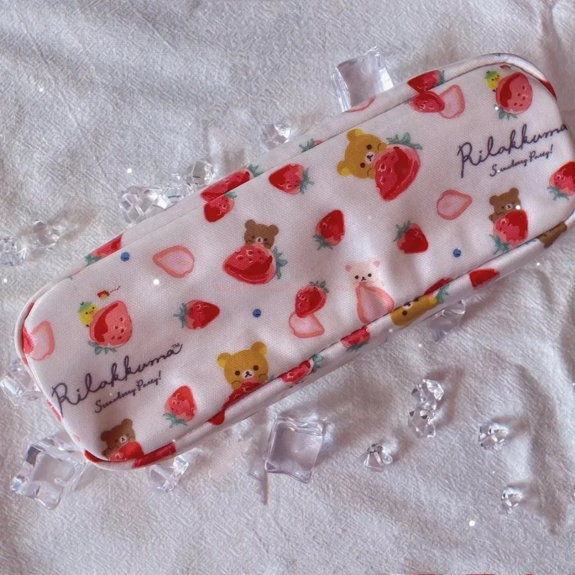 Japanese Kawaii Rilakkuma Cute Strawberry Series Pencil Case Cartoon Student Learn Stationery Storage Pencil Case Christmas Gift