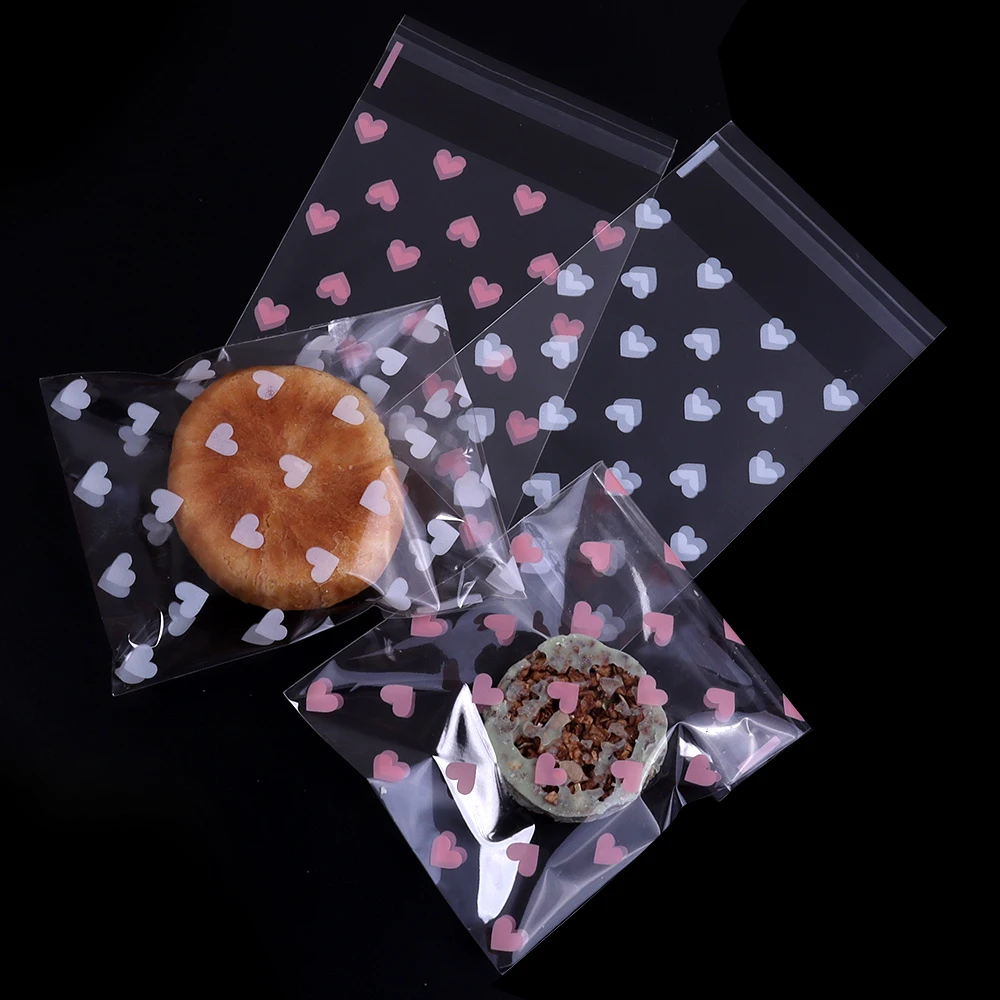 50Pcs/Lot Plastic Transparent Heart Candy Self Adhesive Bags Jewelry Storage For Party Pouch Christmas Gift Packaging Bags