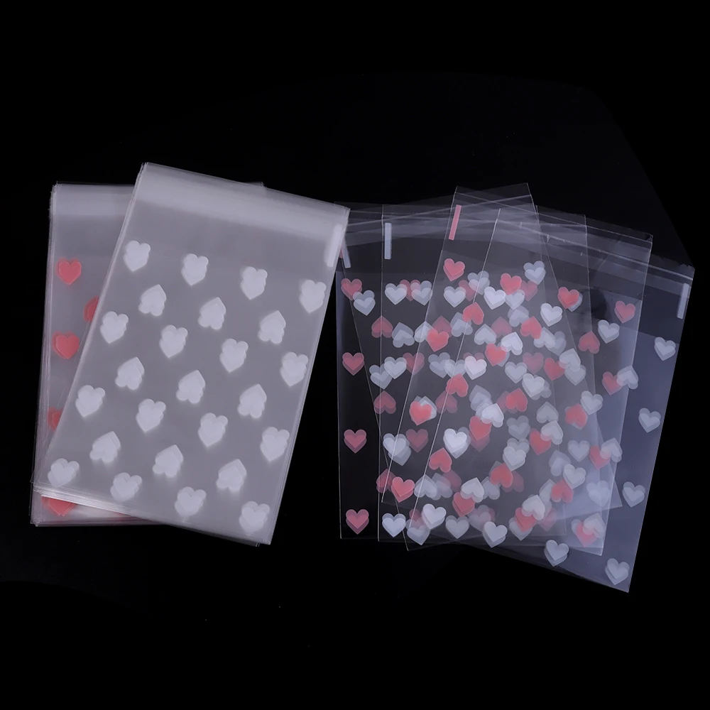 50Pcs/Lot Plastic Transparent Heart Candy Self Adhesive Bags Jewelry Storage For Party Pouch Christmas Gift Packaging Bags