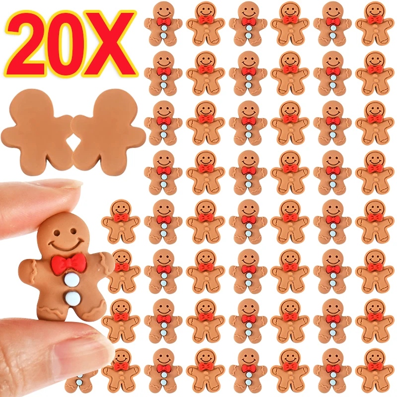 10/20Pcs Mini Gingerbread Man Resin Ornaments Christmas Decoration Flatback Cabochon Figurine Scrapbook DIY Jewelry Accessories