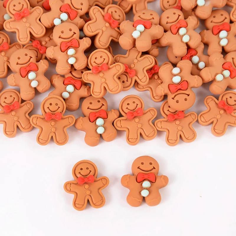 10/20Pcs Mini Gingerbread Man Resin Ornaments Christmas Decoration Flatback Cabochon Figurine Scrapbook DIY Jewelry Accessories