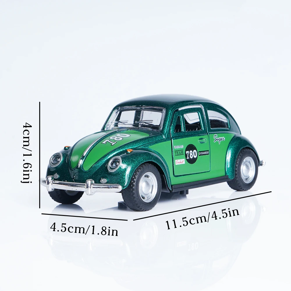 1:36 Retro Green Cute Beetle Alloy Model Car, Pull-Back Mechanism, Doors Can Be Opened, Children's Gift/Boy's Toy/Model Car Decoration/Christmas Gift