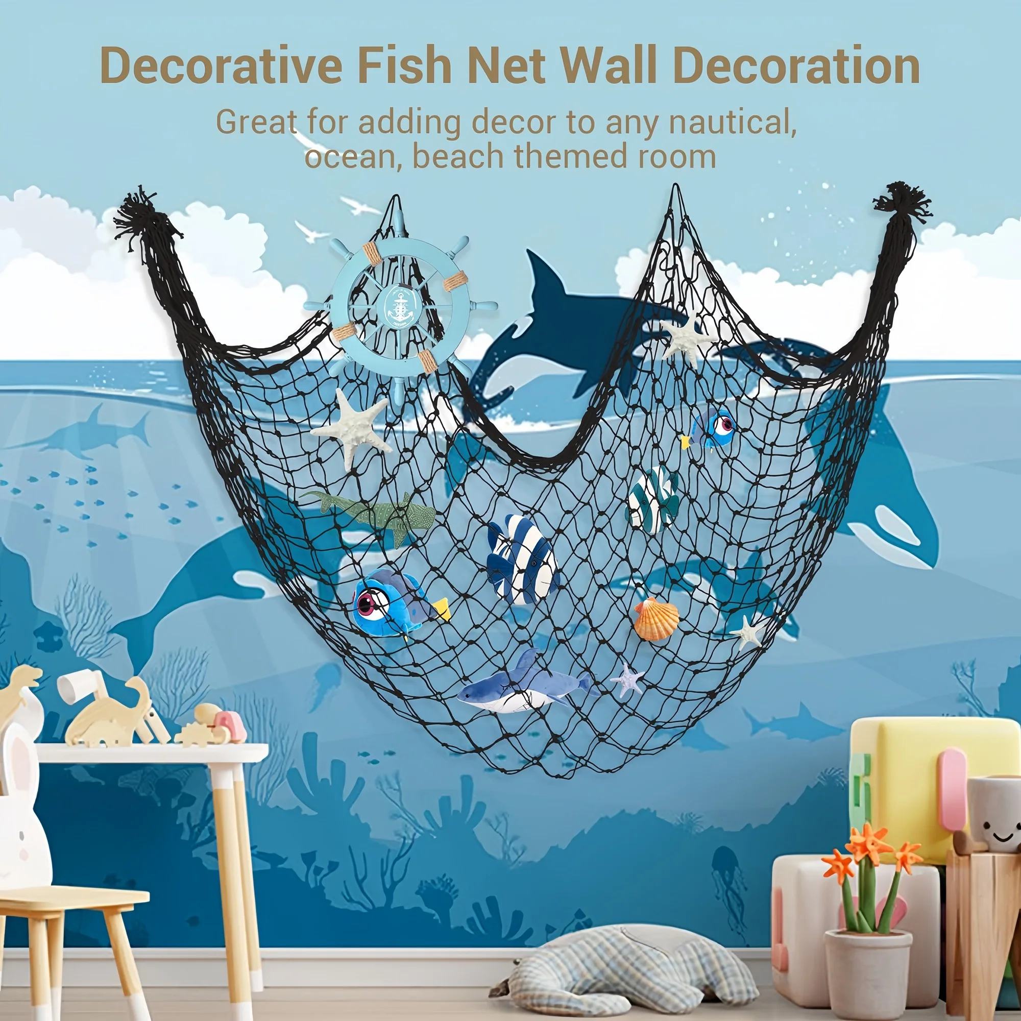 80x40 Inch Fishing Net Decor, Thick Natural Material Nautical Mesh, Wall Table Ceiling Decoration for Halloween Christmas Party