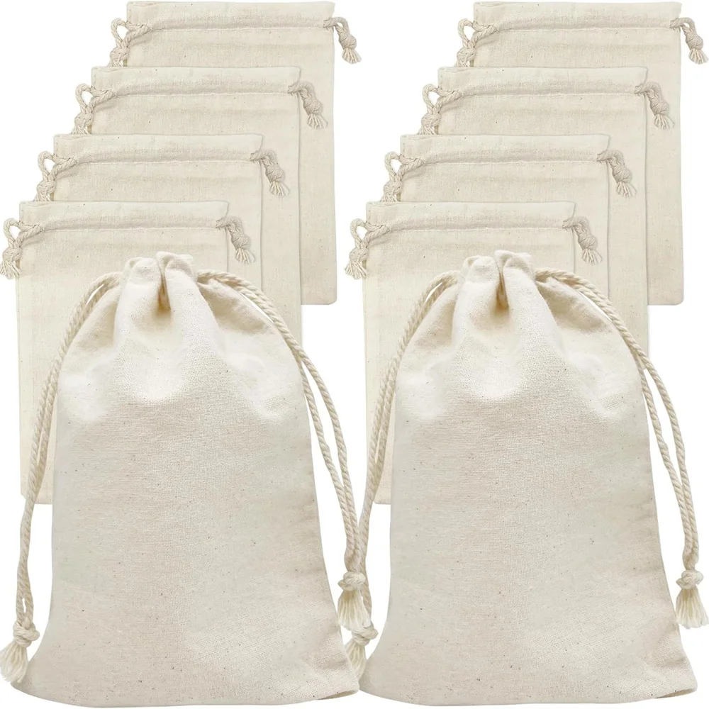 5/10/20 Pcs/Lot Reusable Natural Cotton Storage Bags Christmas Wedding Gifts Candles Drawstring Pouches Home Organizer Dustbag