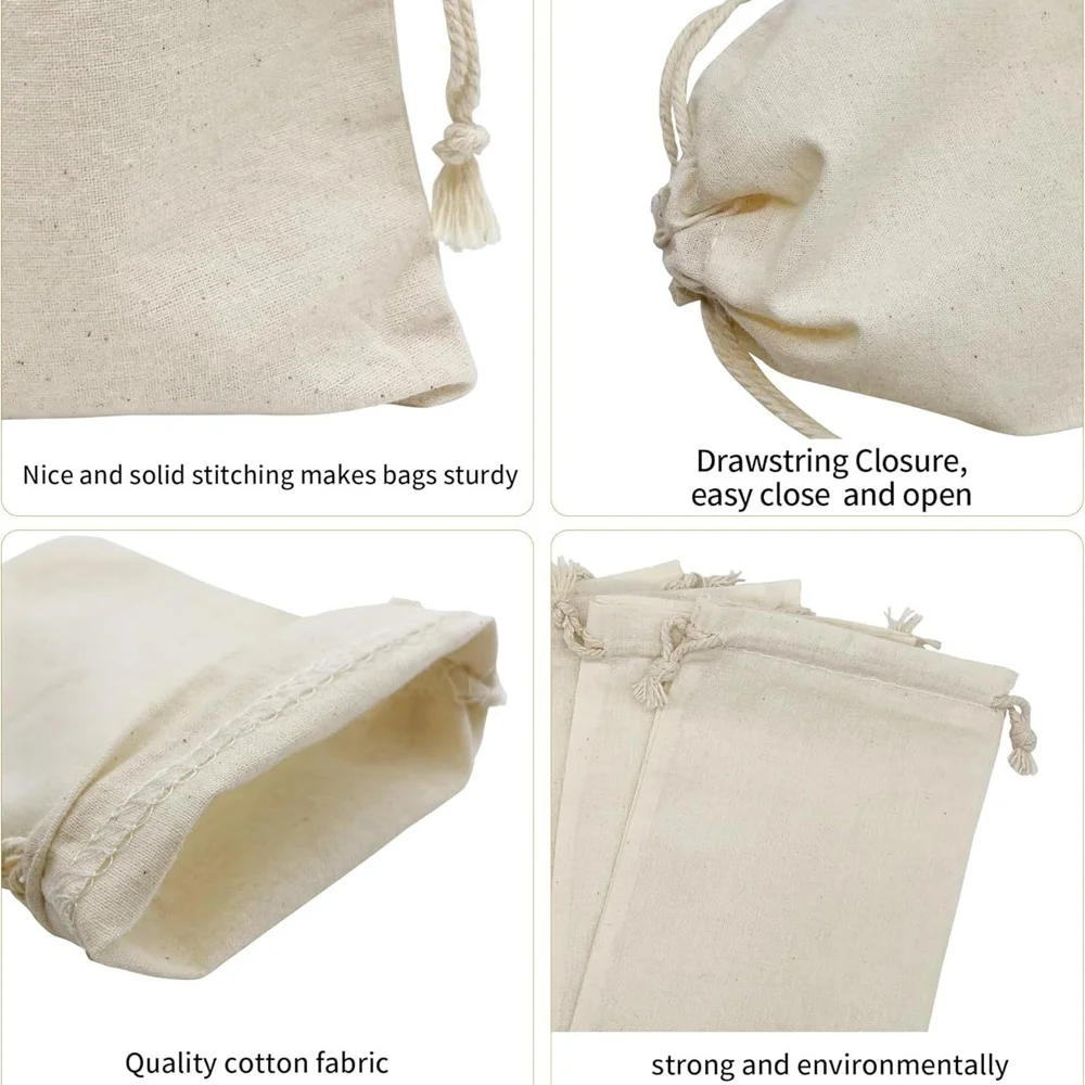 5/10/20 Pcs/Lot Reusable Natural Cotton Storage Bags Christmas Wedding Gifts Candles Drawstring Pouches Home Organizer Dustbag