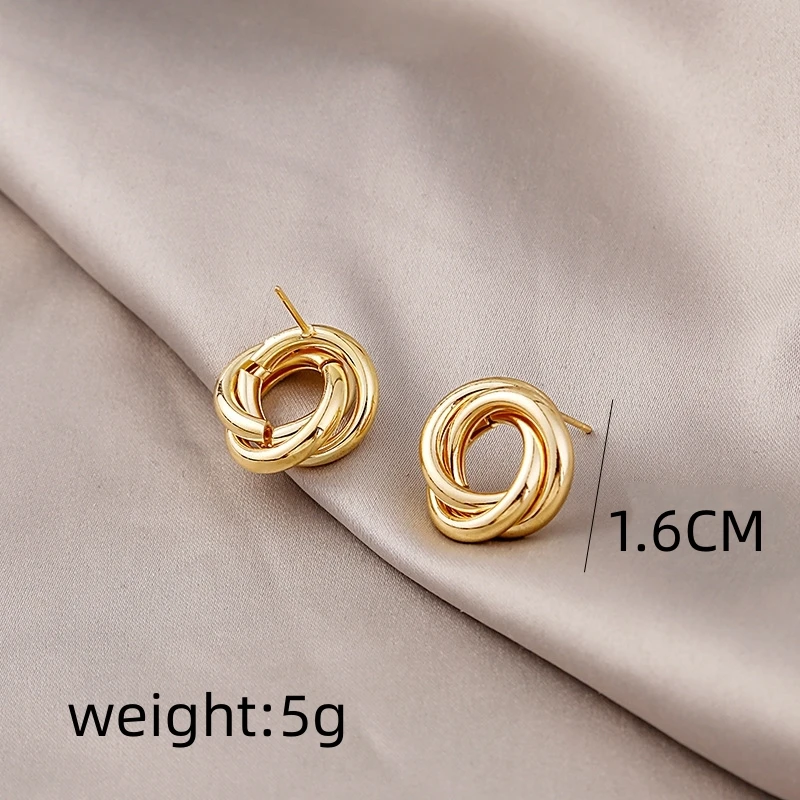 Hiphop Punk Metal Twist Knot Round Stud Earring for Women Gold Color Female Twine Hollow Geometry Jewelry Christmas Gift Brincos