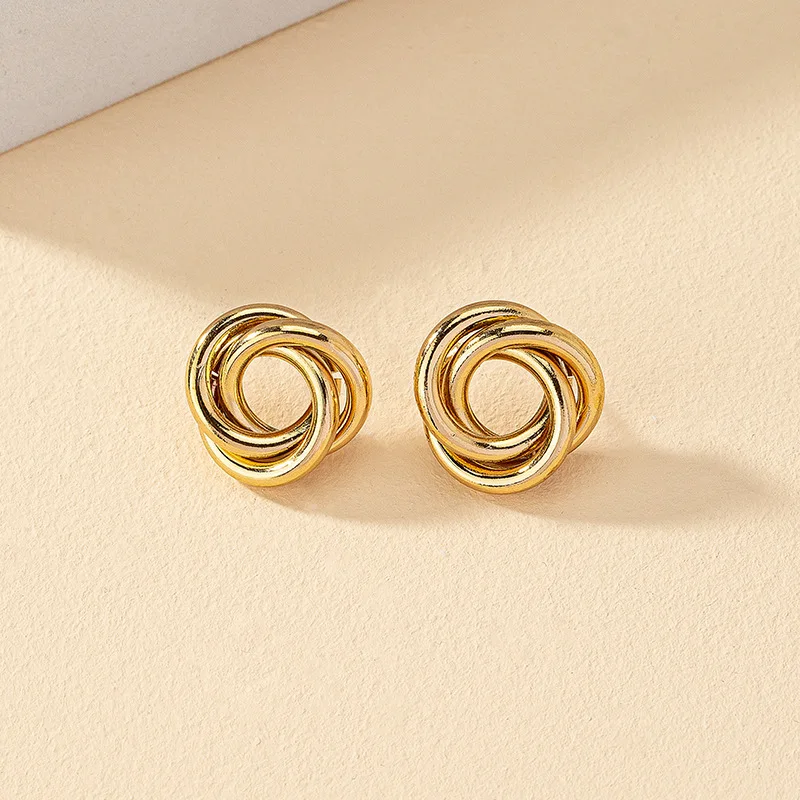 Hiphop Punk Metal Twist Knot Round Stud Earring for Women Gold Color Female Twine Hollow Geometry Jewelry Christmas Gift Brincos