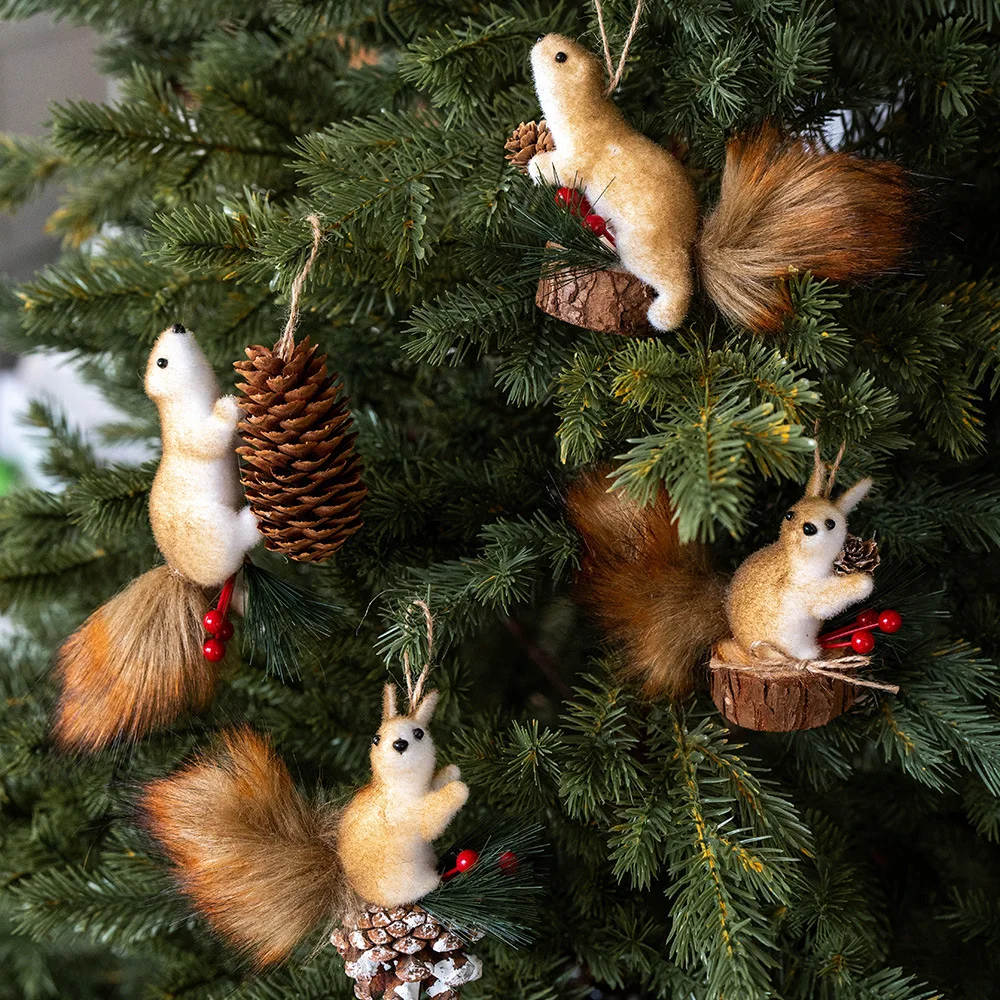 1/9PCS Artificial Squirrel Christmas Tree Fake Squirrel Climbing Pet Holiday Party Props Outdoor Christmas Decorations
