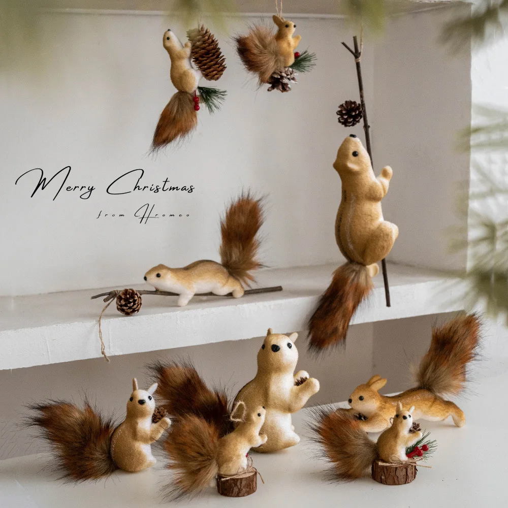 1/9PCS Artificial Squirrel Christmas Tree Fake Squirrel Climbing Pet Holiday Party Props Outdoor Christmas Decorations