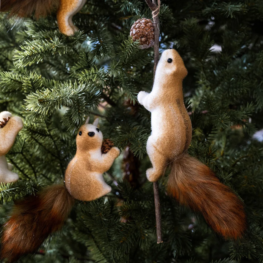 1/9PCS Artificial Squirrel Christmas Tree Fake Squirrel Climbing Pet Holiday Party Props Outdoor Christmas Decorations