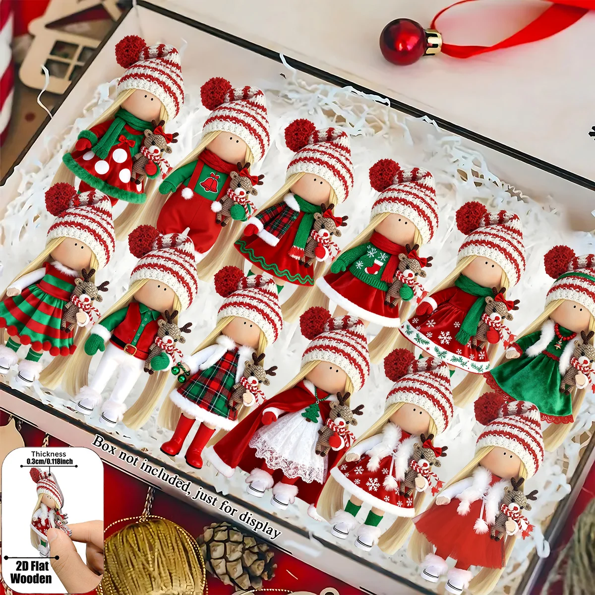 18/12pcs Artificial Wood Christmas Doll Figurines 2D Flat Characters with Traditional Outfits for Decorations Christmas Decor