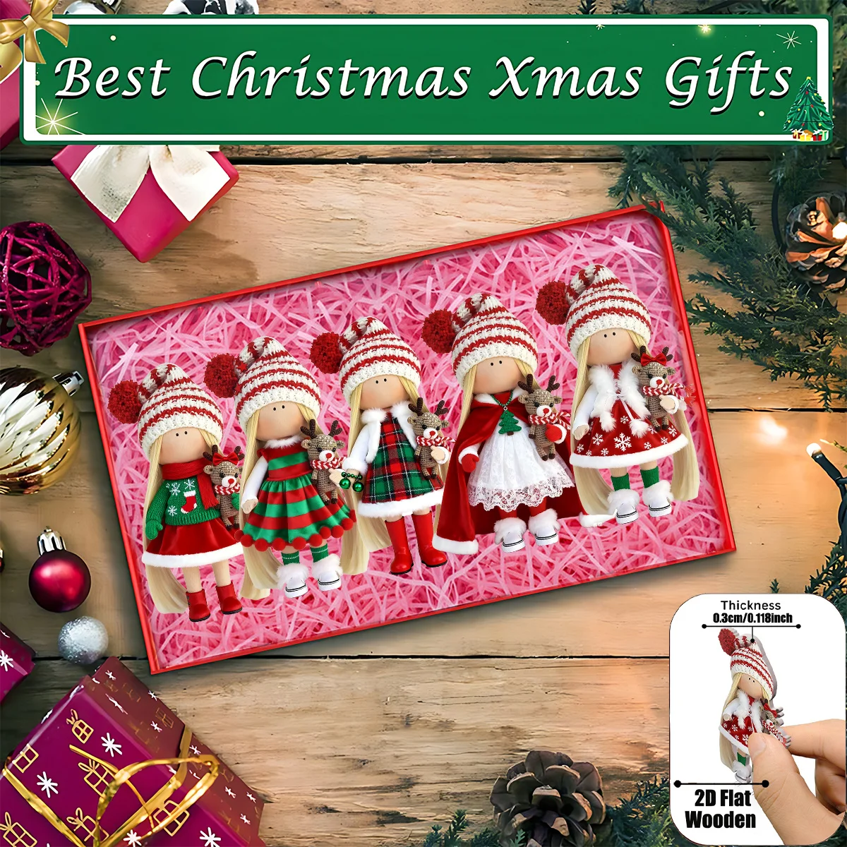 18/12pcs Artificial Wood Christmas Doll Figurines 2D Flat Characters with Traditional Outfits for Decorations Christmas Decor