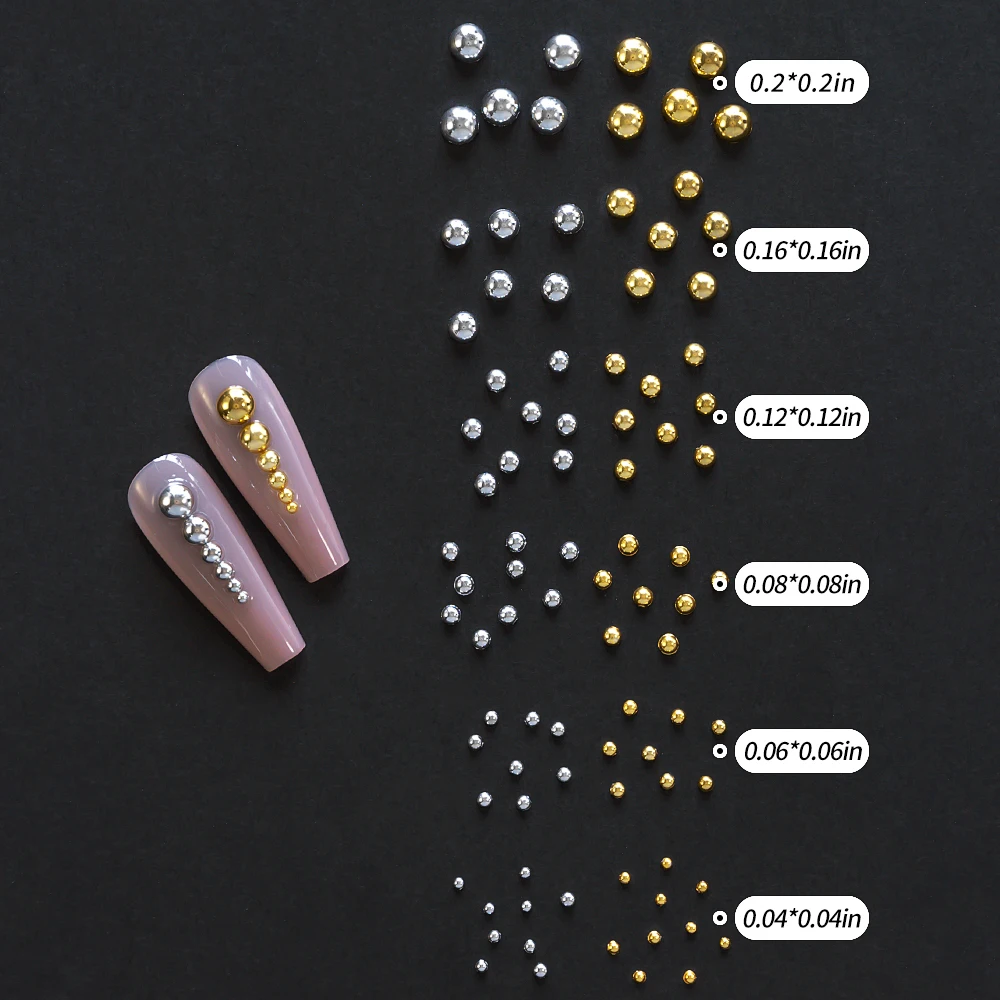 12Grids Gold/Sliver Half Round Beads Nail Art Charms 6-Sizes Flatback Caviar Bead Christmas Diamond DIY Sparkly Manicure Gems #*