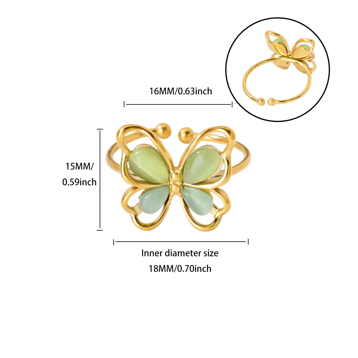 Popular Butterfly Rings For Women Gold Color Stainless Steel Geometric Opening Finger Ring Aesthetic Wedding Christmas Jewelry