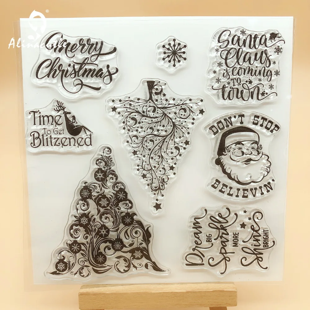 Alinacutle CLEAR STAMPS Christmas Sentiment Scrapbooking Card Album Paper Craft Rubber Roller Transparent Silicon Stamp 20102404